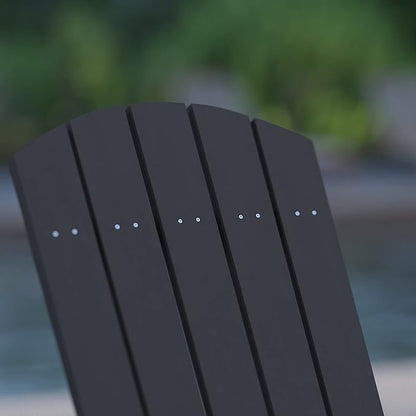 Merrick Lane Riviera Poly Resin Folding Adirondack Lounge Chair - Black - Indoor/Outdoor - Weather Resistant