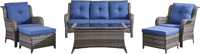 HUMMUH Outdoor Furniture 6 Pieces Patio Furniture Set Wicker Outdoor Sectional Sofa with 2 Patio Chairs, Ottomans - Photo 4