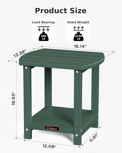 Ciokea Adirondack Outdoor Side Table, 2-Tier Sturdy Patio End Table Weather Resistant, Morden Side Table for Patio, Pool, Porch, Green