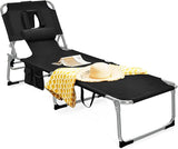 Tangkula Tanning Chair with Face Hole, Patio Folding Adjustable Reclining Beach Sunbathing Lounge Chair with Side Pocket - Photo 1