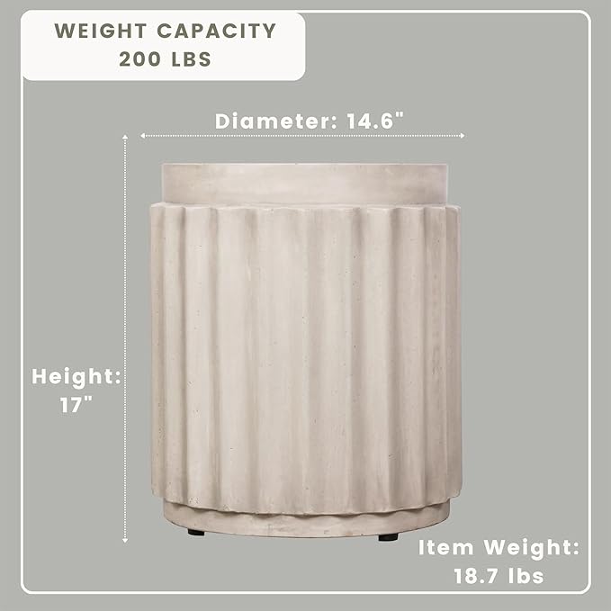 Afterglow Terrafab Material Outdoor Round Side Table, Natural Decorative Garden Stools - Photo 3