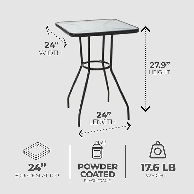 Four Seasons Courtyard Sunny Isles 24 Inch Outdoor Patio Bistro Dining Table Backyard Squared Furniture with Tempered - Photo 3