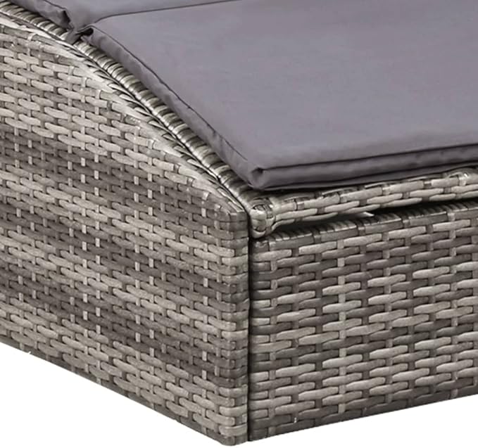 Outdoor Chaise Lounge Folding Grey Rattan Recliner 24.4 x 75.6 x 37.4 in Weather-Resistant Sun Lounger with Dark Grey - Photo 9