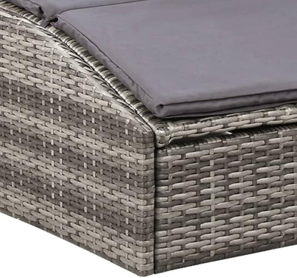 Outdoor Chaise Lounge Folding Grey Rattan Recliner 24.4 x 75.6 x 37.4 in Weather-Resistant Sun Lounger with Dark Grey Cushion for Patio Pool Garden Balcony