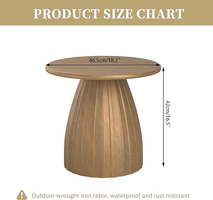 Metal Small Patio Table, Round Outdoor Side Table, Wood Color Outdoor Accent End Table, Patio Furniture, for Garden, Pool, Yard, Balcony, Living Room, Deck, Weather Resistant, No Assembly