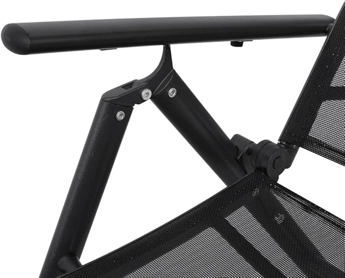 Folding Sun Lounger Black Aluminum Frame 25x70x38 in 7-Recline Outdoor Chaise Lounge UV Textilene Portable Poolside Chair for Patio Garden Balcony Beach