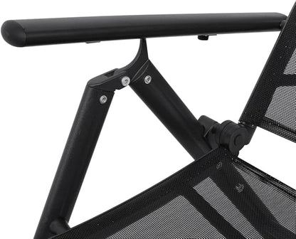 Folding Sun Lounger Black Aluminum Frame 25x70x38 in 7-Recline Outdoor Chaise Lounge UV Textilene Portable Poolside Chair for Patio Garden Balcony Beach