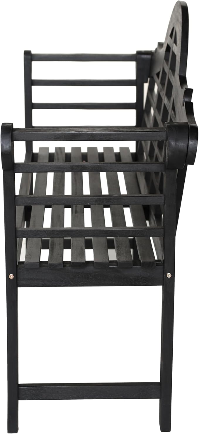 JONATHAN Y BNH103C Lutyens 51.2" 3-Seat Arched 600-Lbs Support Acacia Wood Outdoor Garden Patio Bench for Garden, Lawn, Backyard, Pool, Deck, Beach, Firepit, Black