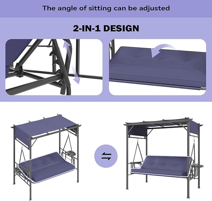 AECOJOY 2-in-1 Convertible Porch Swing Bed 3 Seat - Photo 2