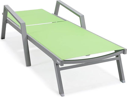 LeisureMod Marlin Patio Chaise Lounge Chair, Adjustable Outdoor Grey Aluminum Lounge with Breathable Mesh Sling Back, Lightweight Poolside Reclining Sun Lounger Weather & UV Resistant (Green)