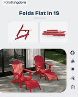Red 6-Piece Folding Adirondack Chair Set with Cup Holders, Ottomans - Photo 4