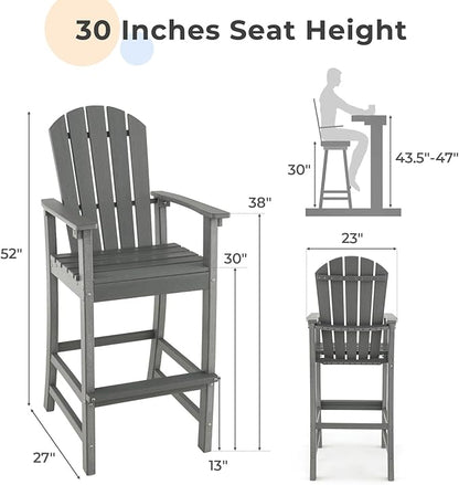 ORALNER Tall Adirondack Chairs, Set of 2 Outdoor High Back Balcony Chair, Weather Resistant HDPE Resin Plastic Bar Height Stools, 360 LBS Lifeguard Chair for Pool Patio Deck Backyard (2, Grey)