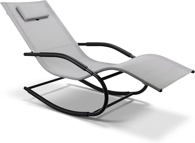 Zero Gravity Rocking Chair Lightweight Lounge Chair Recliner with Detachable Pillow for Patio, Lawn, Pool, Outdoor Home Furniture, Grey