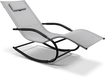 Zero Gravity Rocking Chair Lightweight Lounge Chair Recliner with Detachable Pillow for Patio, Lawn, Pool, Outdoor Home Furniture, Grey