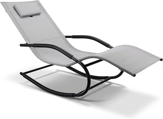 Zero Gravity Rocking Chair Lightweight Lounge Chair Recliner with Detachable Pillow for Patio, Lawn, Pool, Outdoor Home Furniture, Grey