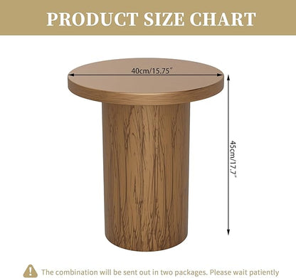 Metal Small Patio Table, Round Outdoor Side Table, Wood Color Outdoor Accent End Table, Patio Furniture, for Garden, Pool, Yard, Balcony, Living Room, Deck, Weather Resistant, No Assembly