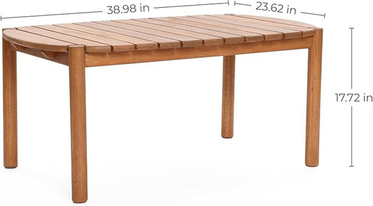 LuxenHome Outdoor Coffee Table, 39 Inch Natural Solid Wood Oval Coffee Tables, Long Patio Table Outdoor Furniture for Garden Backyard Porch Balcony & Deck