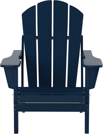 WO Home Furniture Adirondack Chairs Table Set of 3 PCS Outdoor Folding Chairs Coffee Table Weather/UV Resistant for Lawn, Garden, Bon Fire, Balcony (Navy Blue)