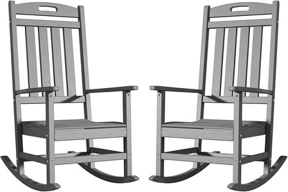 Outdoor Rocking Chair Set of 2, High Back Plastic Patio Rocking Chairs for Outside Porch Rocker Garden Lawn, All-Weather Resistant Poly Lumber Rocker Chair Outdoor, Slate Grey