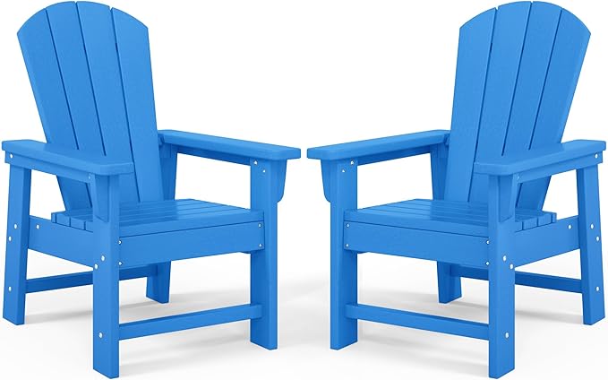 Costaelm Kids Lawn Chair Set of 2, Toddler Outdoor Chair Kids Patio Furniture and Outdoor Children Picnic Activity Baby Adirondack Chairs Set of 2 for Garden, Patio, Backyard & Beach, Pacific Blue