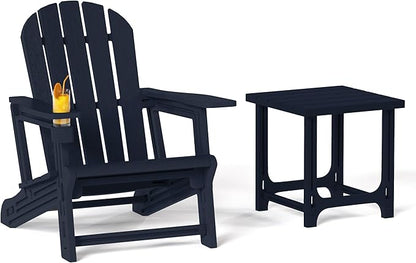 Costaelm Cayman 2-Piece HDPE Plastic Adirondack Patio Chair Set with 18" Side Table, Navy Blue
