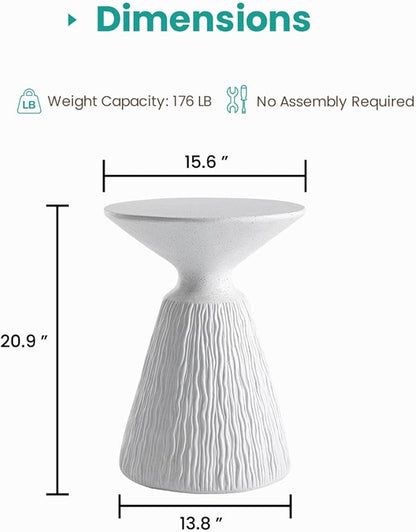 SUNBURY Outdoor Side Table, Round Concrete Side Table, Mushroom End Table for Plant Stand, Modern Accent Table, Marble Garden Stool for Patio, Poolside, Spotted White