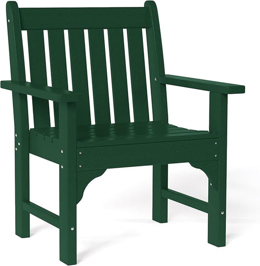 Costaelm Outdoor Dining Arm Chair, Patio HDPE Garden Dining Table Chair, Poly Lumber Waterproof Restaurant Bistro Farmhouse Chairs for Outside Porch Backyard, Dark Green