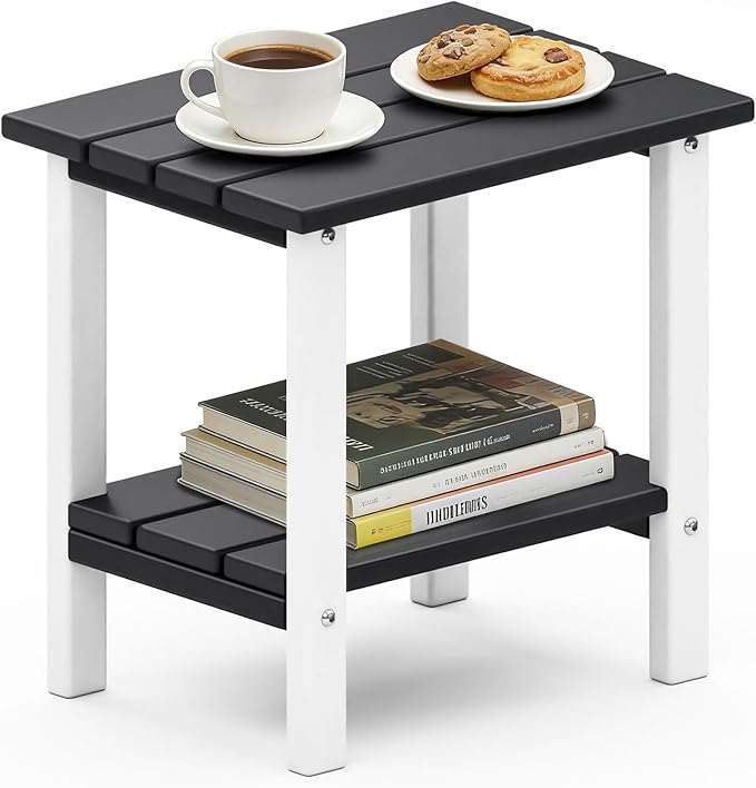 OTSUN Adirondack Outdoor Side Table, 16" HDPE Patio Side Table with Shelf, Weather Resistant Easy Maintenance for Backyard Pool Porch Garden & Lawn