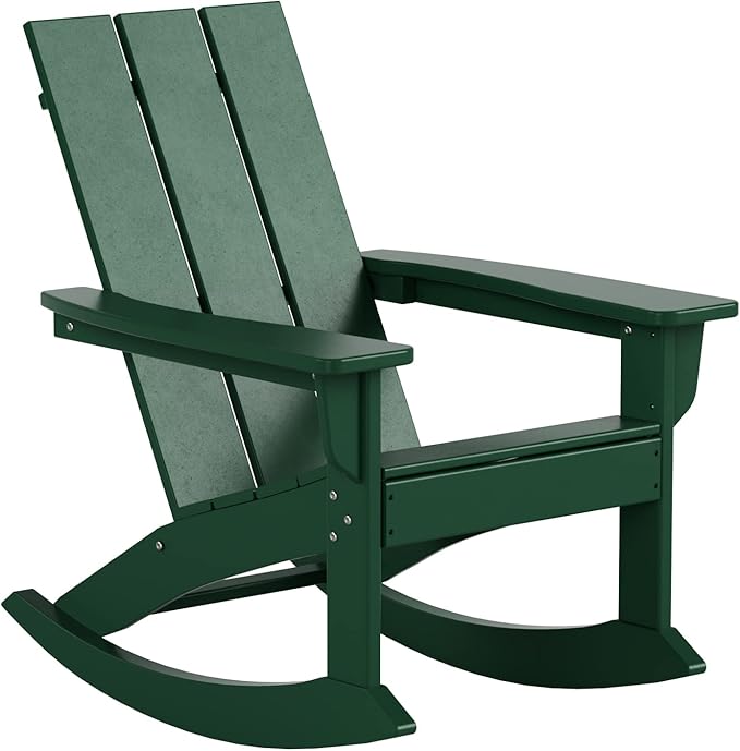 WO WESTIN OUTDOOR HDPE Shoreside Modern Rocking Poly Adirondack Chair (Set of 2),Dark Green