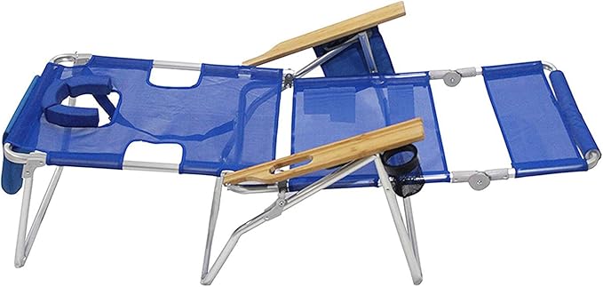 Ostrich Altitude 3N1 Lightweight Lawn Beach Reclining Lounge Chair w/Footrest, Outdoor Furniture for Patio, Balcony, Backyard, or Porch, Blue Stripe