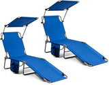 Giantex Tanning Chair, Patio Chaise Lounge Chair with 5 Adjustable Position, Shade Canopy, Storage Pocket, Camping Cot - Photo 1