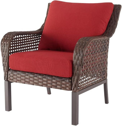 4-Piece Outdoor Conversation Set Includes A Cushioned Loveseat, Two Cushioned Chairs, and A Glass-top Coffee Table