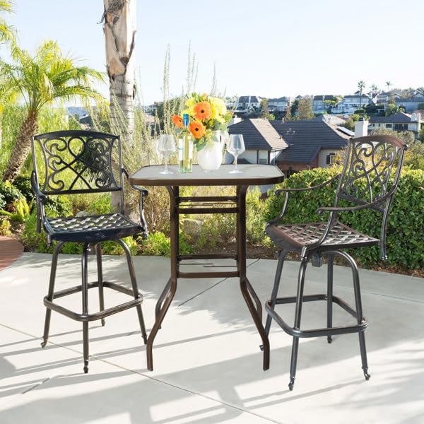 Outdoor Bar Table with Umbrella Hole, End Table with Glass Top - Photo 4