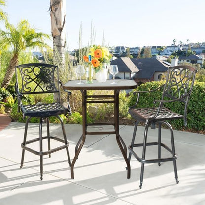Outdoor Bar Table with Umbrella Hole, End Table with Glass Top, Patio Coffee Bistro Table for Indoor Garden Porch Balcony (Brown, Square 31x31x40in)