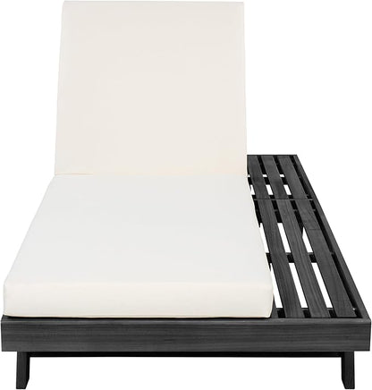 Christopher Knight Home Dami Patio Chaise Lounge Chair Outdoor with 4-Thick Cushion, Acacia Wood Poolside Sun Lounger with Space Available On One Side, Adjustable Backrest Pool Lounger, Black + Cream