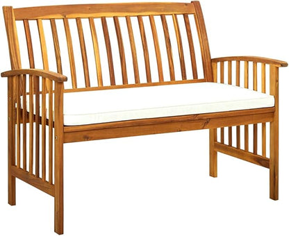 Patio Bench,Outdoor Bench,Patio Garden Bench,Outside Park Bench for Patio,Lawn,Terrace,Deck with Cushion 46.9" Solid Acacia Wood