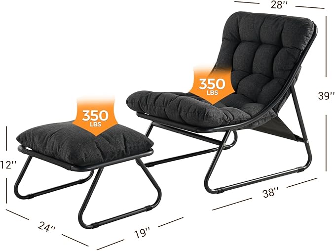 Grand patio Outdoor Lounge Chair with Ottoman, Comfy Sling Recliner Chair with Puffy Cushion and Foot Stool - Photo 2