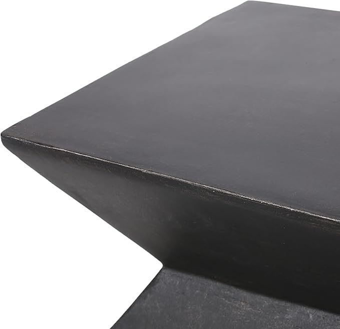 Outdoor Concrete Side Table Faux Stone End Table, Square Outdoor Accent Tables, Garden Stool Plant Stand for Porch, Backyard Patio Black