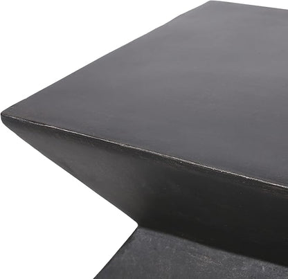 Outdoor Concrete Side Table Faux Stone End Table, Square Outdoor Accent Tables, Garden Stool Plant Stand for Porch, Backyard Patio Black