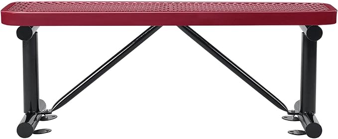 Global Industrial 4'L Heavy Duty Expanded Metal Mesh Flat Bench with Steel Frame, Portable Outdoor Bench, 1000 lbs Capacity, Red, 48" L x 14-1/2"W x 18" H
