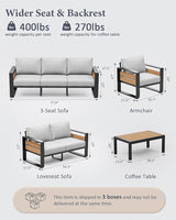 ZANDOR Aluminum Outdoor Patio Furniture - 2 Pcs Armchairs and Coffee Table - Photo 2