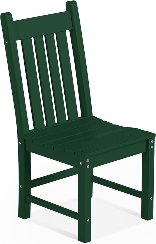 Costaelm Armless Outdoor Chair, Patio Adirondack Chair, HDPE Poly Lumber Waterproof Restaurant Bistro Kitchen Dining Chair for Outside Porch Backyard Garden, Dark Green
