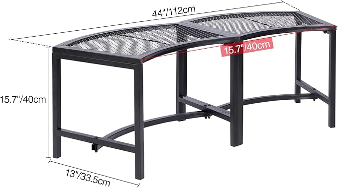 Metal Fire Pit Curved Bench, 44" Backless Powder-Coated Mesh Outdoor Bench, Weatherproof Garden Chair Seating for Firepit Deck Patio Porch Yard, Black, Set of 2