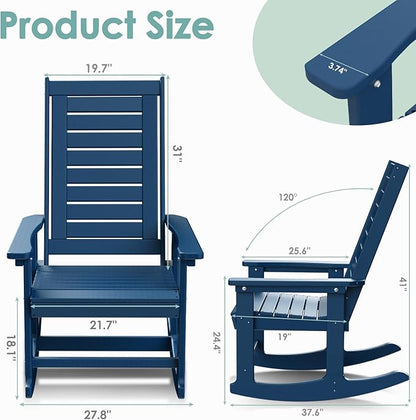 IVY&LANE Outdoor Rocking Chairs Set of 4 | Porch-Rockers | Blue | HDPE Plastic | All-Weather | High Back | Wide Seat | Oversized Patio Rocker for Adult | for Outside Deck Balcony Garden