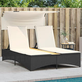 Outdoor Double Sun Lounger with Canopy 62"x21" Adjustable PE Rattan Black Pool Chaise Lounge Chair for Patio Garden - Photo 2