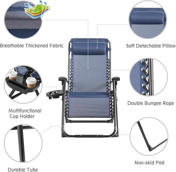 Goplus Oversized Zero Gravity Chair, XL-Extended Version, Outdoor Recliner w/Cup Holder & Detachable Headrest - Photo 5
