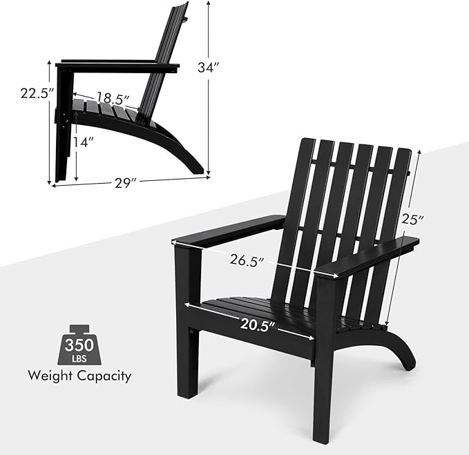 Tangkula Adirondack Chair Acacia Wood Outdoor Armchairs, Weather Resistant for Patio Garden Backyard Deck Fire Pit, Lawn Porch Furniture & Lawn Seating, Campfire Chairs, Adirondack Lounger (1, Black)