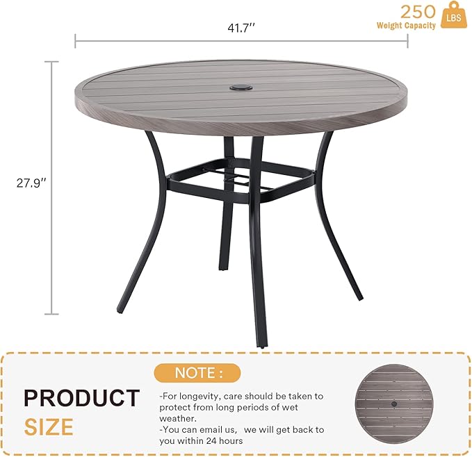 VICLLAX Round Patio Table with Adjustable Umbrella Hole, All Weather Outdoor Round Dining Table for Lawn Garden - Photo 3
