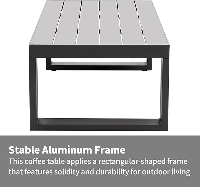 Patio Coffee Tables All-Weather Outdoor Aluminum Rectangle Coffee Table Outdoor Furniture for Garden, Balcony, Grey