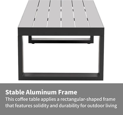 Patio Coffee Tables All-Weather Outdoor Aluminum Rectangle Coffee Table Outdoor Furniture for Garden, Balcony, Grey